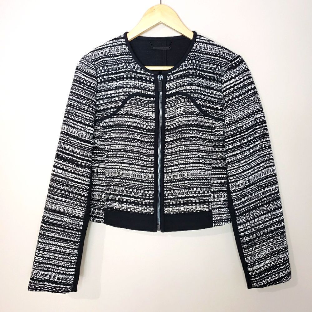 Diane Von Furstenberg Black and White Tweed Zip Jacket